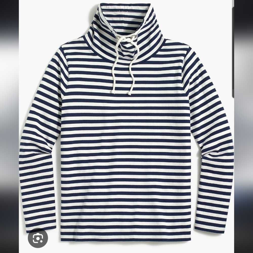 J. Crew Women's Medium Navy Blue White Stripes Funnelneck Top